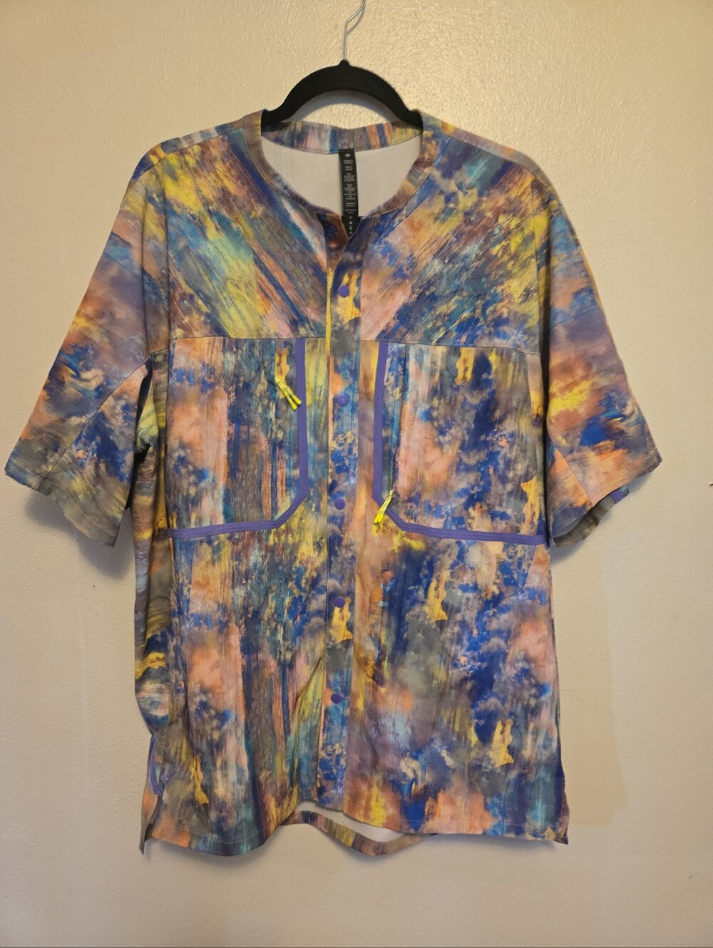 Lululemon Lab Mens Abstract Print Short Sleeve Button Up Shirt L